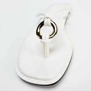 Zara embellished white sandals with gold detail - size 6.5
